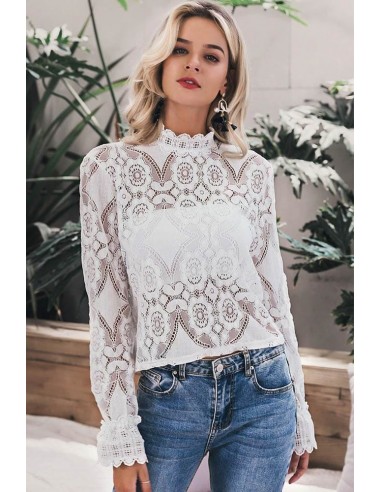 Blouse Blanche Dentelle Col Montant Voir les baskets