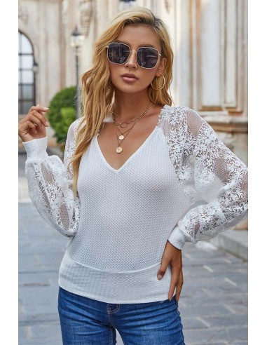 Pull Blanc Manches Longues Dentelle Profitez des Offres !