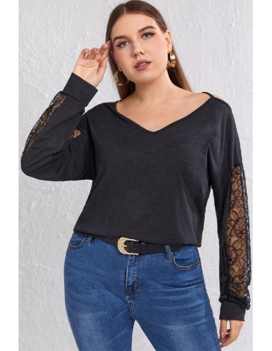 Tee-Shirt Dentelle Noir Grande Taille soldes