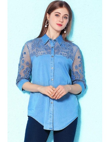 Chemise en Jean Dentelle Bleue pas cher chine