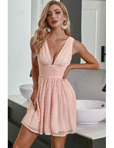 Robe Courte Dentelle Rose Pâle français