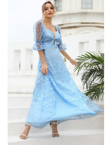 Robe Cocktail Dentelle Bleue en linge