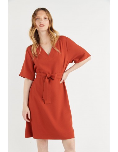 ROBE CEINTURÉE BROOKE ORANGE BRULÉ Paris Déstockage Promo