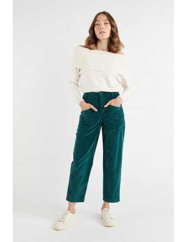 PANTALON JAMBES BALLON VELOURS BRIGITTE VERT FOREST brillant des détails fins