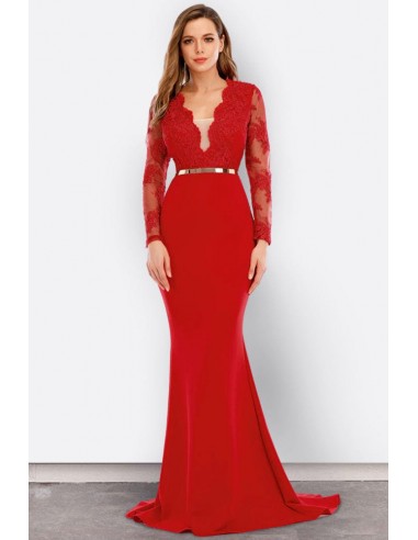 Robe de Soirée Rouge Dentelle rembourrage situé sous