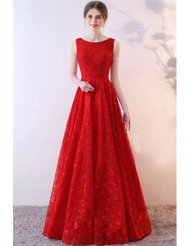 Robe de Soirée Longue Rouge Dentelle destockage