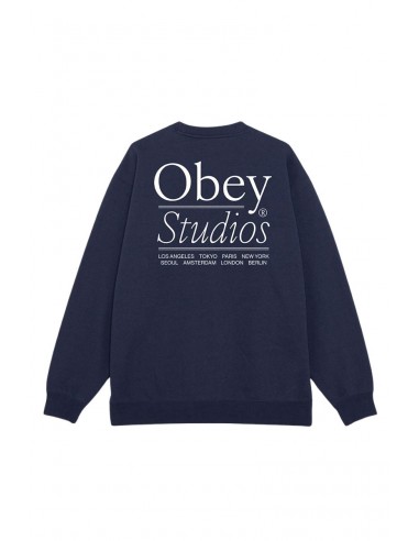 OBEY STUDIOS CREWNECK Academy Navy vente chaude votre 